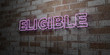 ELIGIBLE - Glowing Neon Sign on stonework wall - 3D rendered royalty free stock illustration.  Can be used for online banner ads and direct mailers..