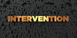 Intervention - Gold text on black background - 3D rendered royalty free stock picture. This image can be used for an online website banner ad or a print postcard.