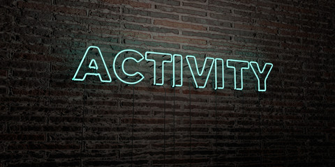 activity -realistic neon sign on brick wall background - 3d rendered royalty free stock image. can b