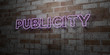 PUBLICITY - Glowing Neon Sign on stonework wall - 3D rendered royalty free stock illustration.  Can be used for online banner ads and direct mailers..