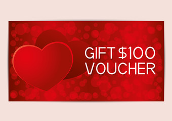 Sticker - Valentines Day gift voucher with hearts.