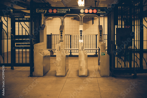 Vintage tone New York City subway turnstile Poster