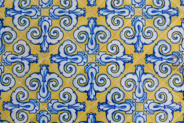 Old yellow blue and white classic pattern shiny tile