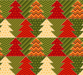 Wall Mural - christmas tree green and red color abstract background in patchw