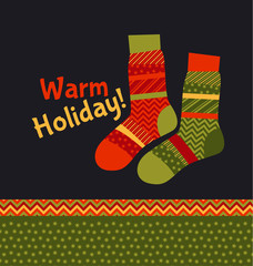 Wall Mural - Christmas striped socks in patchwork style. Xmas pattern vector