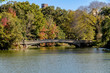 View of Bow Bridge with fall foliage at Central Park, New York City