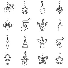 Wall Mural - christmas decorations icons set. christmas toy for the christmas tree, thin line design. toys on a r