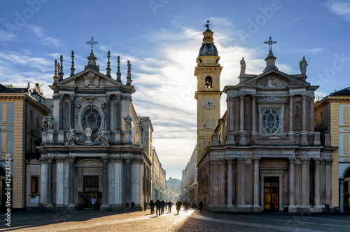 Fotomural Piazza San Carlo, one of the main squares of Turin (Italy) with its twin churche