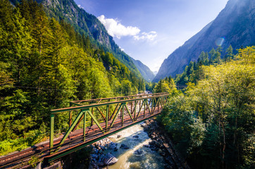 Wall Mural - ponte di ferrovia in mezzo ai boschi tra le montagne in austria