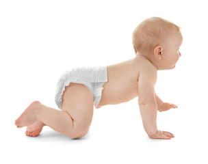 Wall Mural - Baby crawling on white background