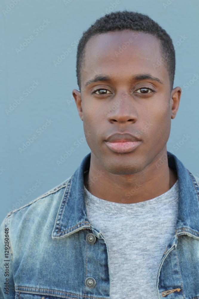 Head and shoulders portrait of a handsome African American man isolated ...