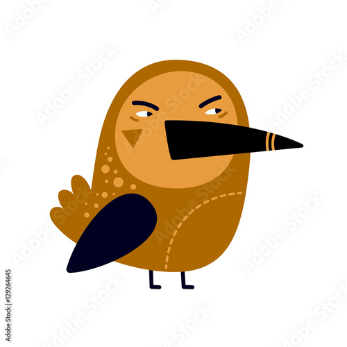 Fotografie, Tablou Illustration of angry bird with big beak on white background.