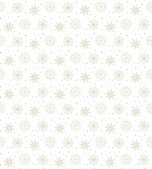 Light seamless gold pattern of many snowflakes on white backgrou