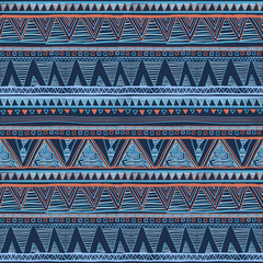 Wall Mural - Ethnic boho seamless pattern. Tribal art, aztec print, border ornament. Background texture, wrapping, wallpaper. vector Ethnic seamless blue dark