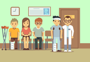 Sticker - Patients in doctors waiting room at the hospital, medical clinic. health care vector concept