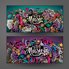 Wall Mural - Cartoon hand-drawn doodles Musical banners