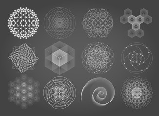 Wall Mural - Sacred geometry symbols and elements set. 12 in 1.  Cosmic, universe, big bang, alchemy, religion, philosophy, astrology, science, physics, chemistry and spirituality themes. Matter, space, time.