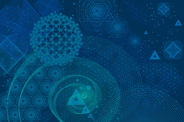 Wall Mural - Sacred geometry symbols and elements background. Cosmic, universe, big bang, alchemy, religion, philosophy, astrology, science, physics, chemistry and spirituality themes. Matter, space, time.