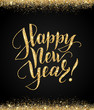 Bkack and gold Happy new year card with shiny glitter lettering 