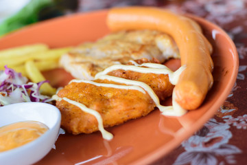 Wall Mural - pork steak with vegetable small salad