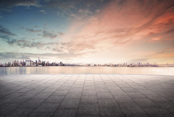 cityscape and skyline of downtown in sunset day on view from emp