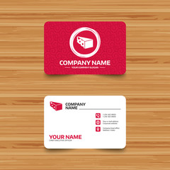 Wall Mural - Business card template with texture. Cheese sign icon. Slice of cheese symbol. Triangle cheese with holes. Phone, web and location icons. Visiting card  Vector