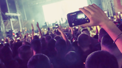 Wall Mural - Fan taking photo of concert