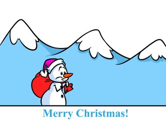 Wall Mural - Christmas snowman character mountain tour cartoon illustration isolated image