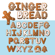 Gingerbread Font And Gingerbread Man EPS 10 Vector
