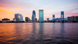 Jacksonville, Florida City Skyline at Sunset (logos blurred)