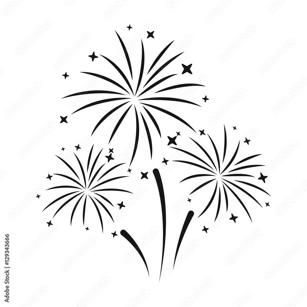 Colorful fireworks icon in black style isolated on white background ...