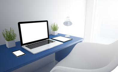 Wall Mural - blue responsive studio with white screen devices