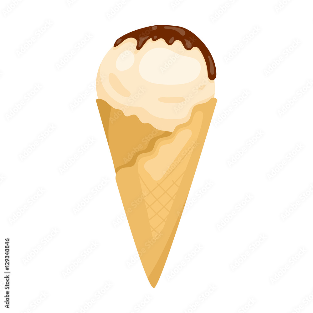 Ice cream on the waffle cone icon in cartoon style isolated on white ...