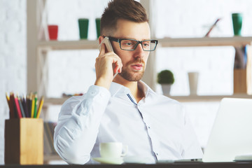 Poster - Handsome guy talking on phone