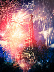 Sticker - Eiffel tower (Paris, France) with fireworks