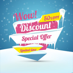 Wall Mural - Winter sale poster. Discount sticker. Special offer vector. Advertisement tag.