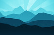 © moonrun - blauer grafischer sonnenuntergang mit bergen blue graphical suns