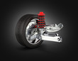 suspension of the car with wheel on black gradient background 3d