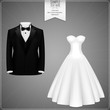 Black tuxedo and white bridal gown