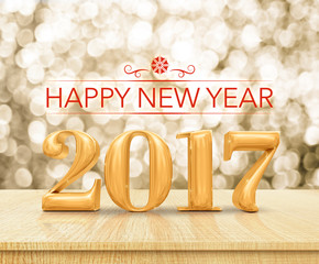 Poster - Red color Happy new year 2017 (3d rendering) on wood table top w