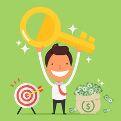 Wall Mural - Businessman holding golden key secret of success.
