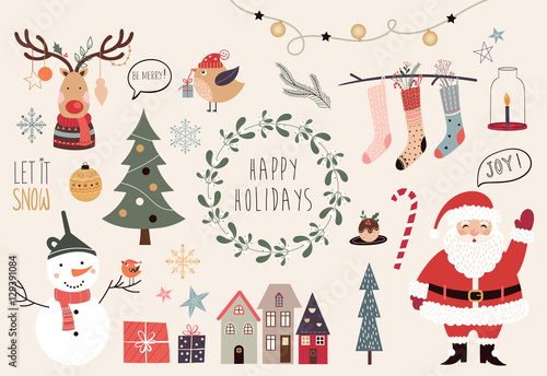 Foto Christmas collection of hand drawn decorative elements