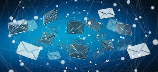 Fototapete - 3D rendering flying email icon and web flying