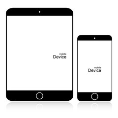 Wall Mural - set black phone and tablet on white background. blank screen