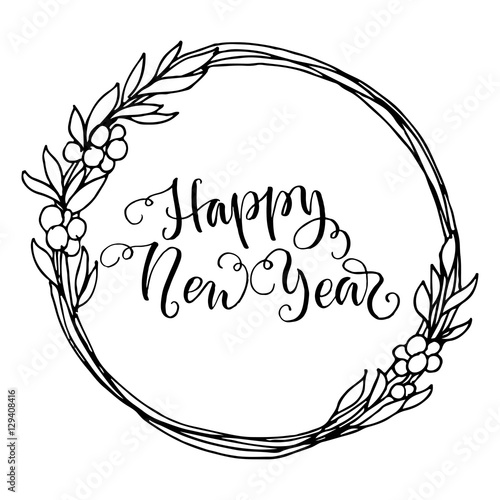 Hand Drawn Simple Flourish Festive Wreath Floral Sketch Isolated