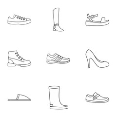 Wall Mural - Footgear icons set. Outline illustration of 9 footgear vector icons for web