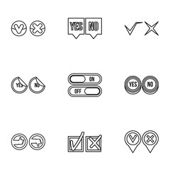 Wall Mural - Yes no choice icons set. Outline illustration of 9 yes no choice vector icons for web