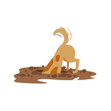 Brown Pet Dog Digging The Dirt In The Garden, Animal Emotion Cartoon Illustration