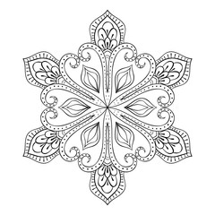 Vector snow flake in zentangle style, doodle mandala for adult c