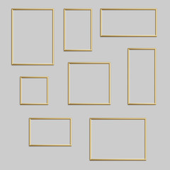 Vector golden photo or picture frame in different proportions and sizes.